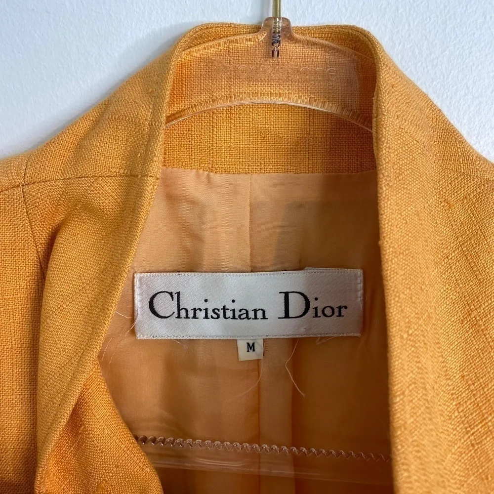 Christian Dior Womens Jacket Size Medium Orange Collarless Vintage Blazer Power